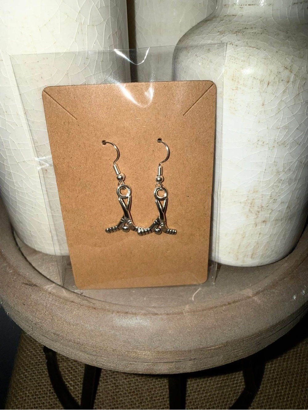Silver Hockey Stick Dangle Earrings - Women Jewelry